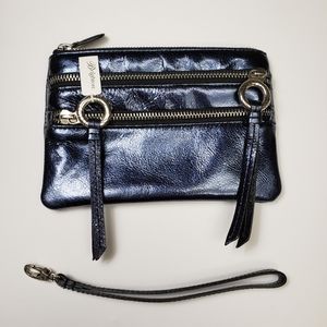 NWT Auth Brighton Leather Metallic Sapphire Blue Zip It Pouch Wristlet